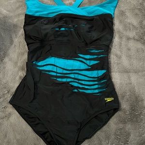 Black and blue Speedo brand Zumba swimsuit